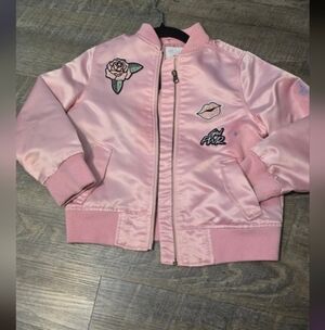 Children’s Place Girl’s Pink Satin Bomber Jacket Girl Power Rose Sz S 7/8
